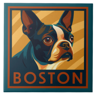 Azulejo De Cerâmica Retro Boston Terrier Retrato