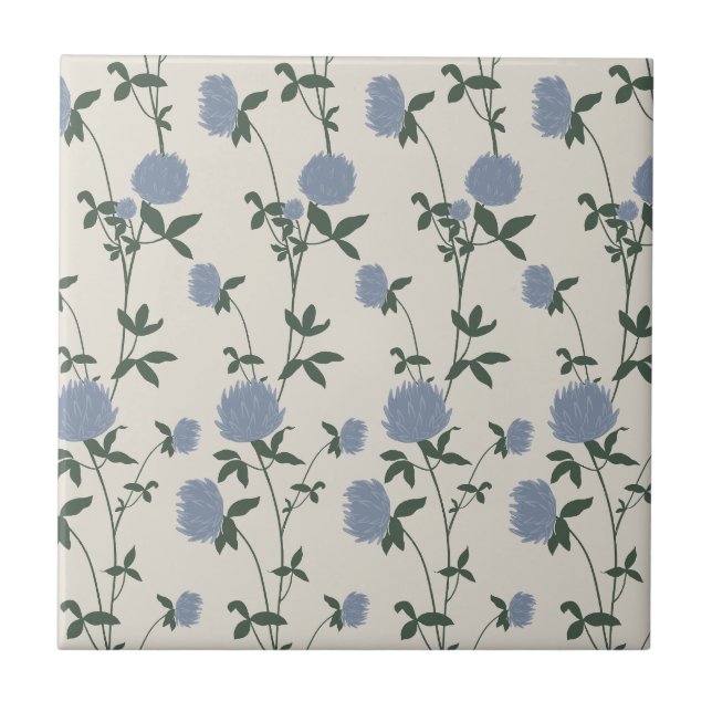 Azulejo De Cerâmica Retro Botanical Meadow Clover | French Linen (Frente)