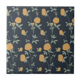 Azulejo De Cerâmica Retro Botanical Meadow Clover | Midnight Garden