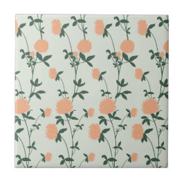 Azulejo De Cerâmica Retro Botanical Meadow Clover | Soft Spring