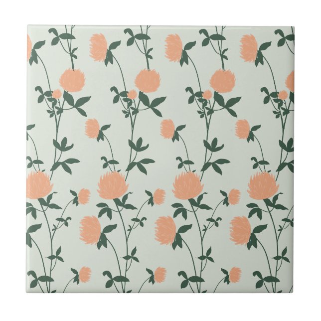 Azulejo De Cerâmica Retro Botanical Meadow Clover | Soft Spring (Frente)