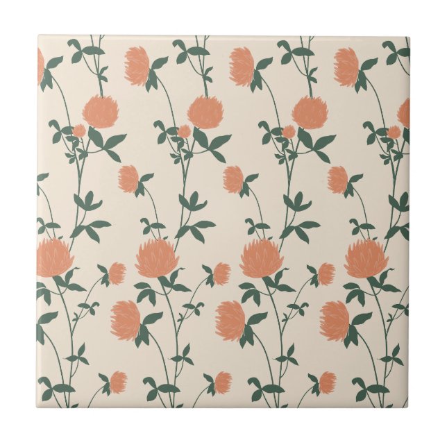 Azulejo De Cerâmica Retro Botanical Meadow Clover | Sunbaked Clay (Frente)