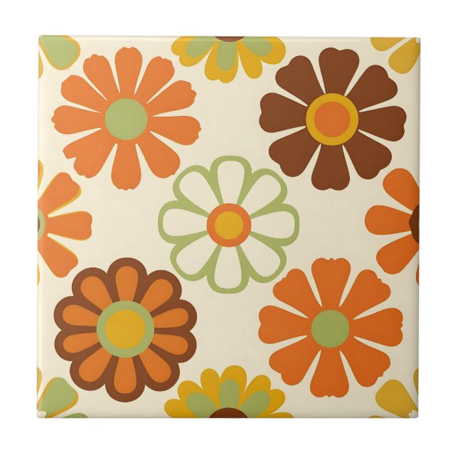 Azulejo De Cerâmica Retro Daisy Floral Pattern (Frente)