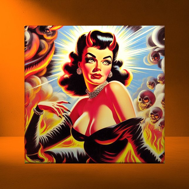 Azulejo De Cerâmica Retro Devilish Pinup (Criador carregado)