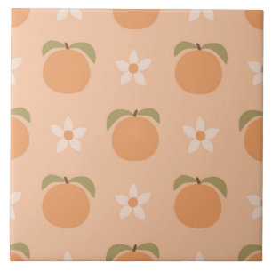 Azulejo De Cerâmica Retro Floral de Pêssego Fofo Sulista
