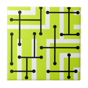 Azulejo De Cerâmica Retro Geometric Art Maze Chartreuse