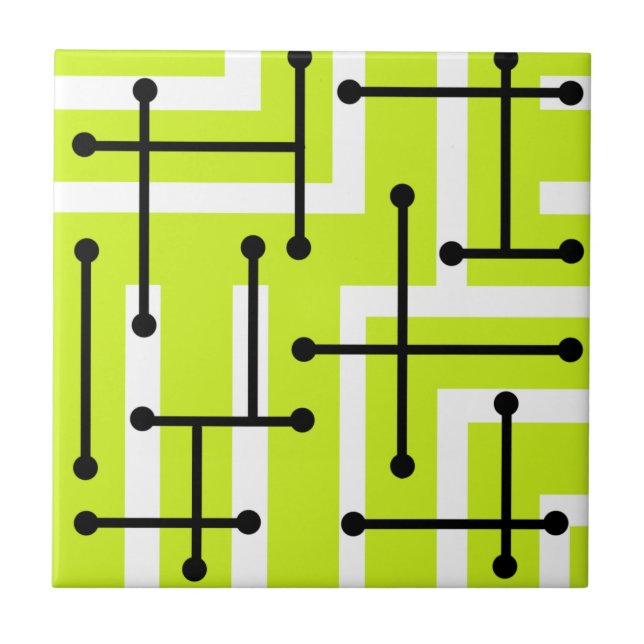 Azulejo De Cerâmica Retro Geometric Art Maze Chartreuse (Frente)