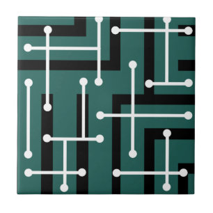 Azulejo De Cerâmica Retro Geometric Art Maze Teal