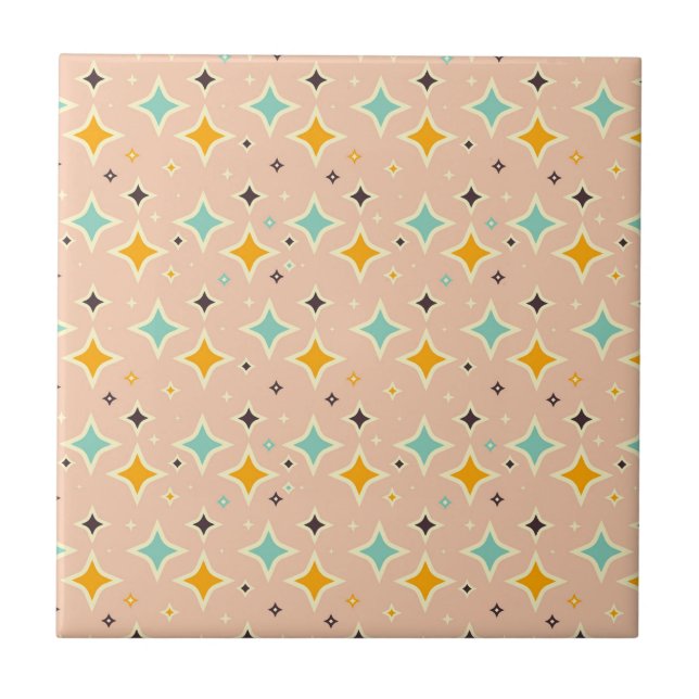 Azulejo De Cerâmica Retro geometric pattern with teal, orange, black (Frente)