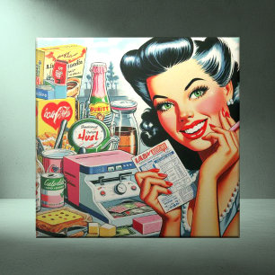 Azulejo De Cerâmica Retro Kitsch Linda Vintage Girl
