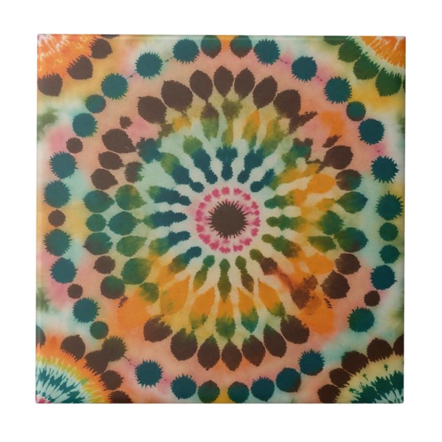 Azulejo De Cerâmica Retro Mandala Tie Dye (Frente)