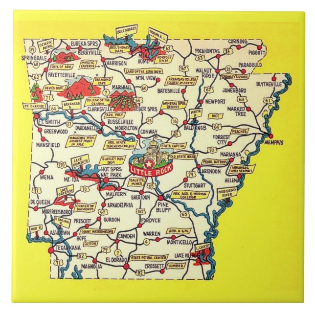 Azulejo De Cerâmica Retro Map of  Arkansas Ceramic Tile (Frente)