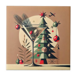 Azulejo De Cerâmica Retro Martini de Árvore de Natal dos anos 50 Jet S