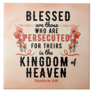 Azulejo De Cerâmica Retro Matthew 5:10 Poppies Watercolor
