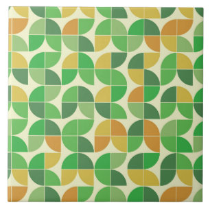 Azulejo De Cerâmica Retro Meados do século Geométrico floral verde