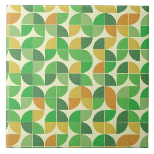 Azulejo De Cerâmica Retro Meados do Século Geométrico Verde Laranja 