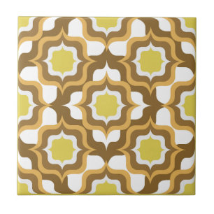 Azulejo De Cerâmica Retro Mediterrâneo Amarelo Marrom Branco