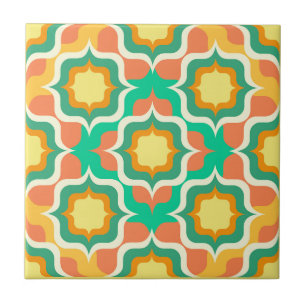 Azulejo De Cerâmica Retro Mediterrâneo Laranja Verde Amarelo Branco