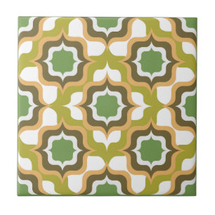 Azulejo De Cerâmica Retro Mediterrâneo Verde Marrom Branco