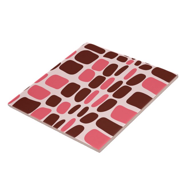 Azulejo De Cerâmica Retro Mod Pink & Chocolate Geometric Ceramic Tile (Lateral)
