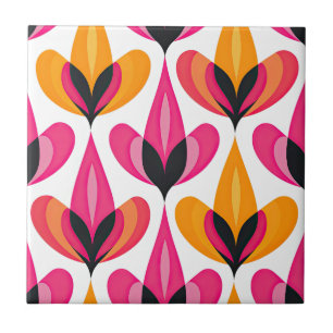Azulejo De Cerâmica RETRO Moderno do Meio século Floral Cor-de-Rosa e