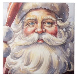 Azulejo De Cerâmica Retro Papai Noel num Natal Red Hat