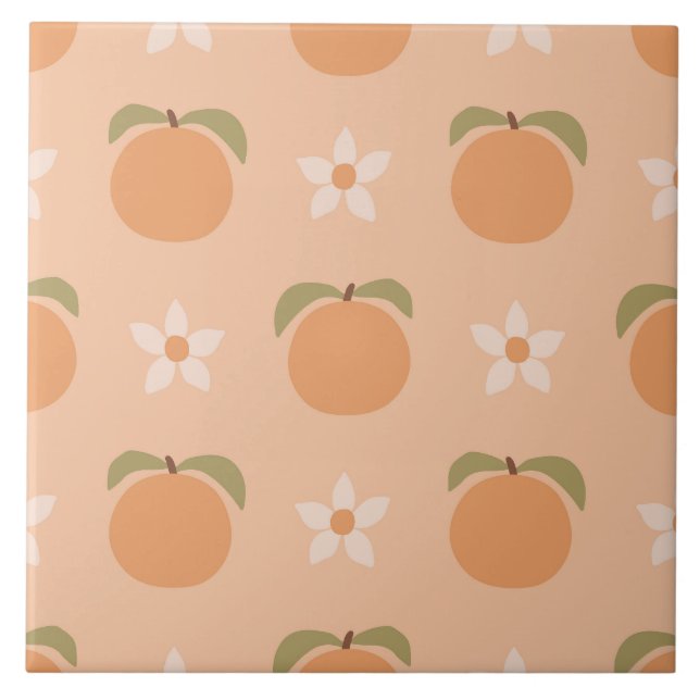 Azulejo De Cerâmica Retro Peach Floral Cute Southern (Frente)