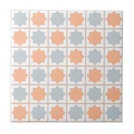 Azulejo De Cerâmica Retro Peach Fuzz e Blue Islamic Patch