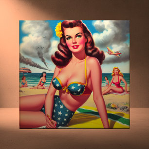 Azulejo De Cerâmica Retro Quente Vintage Praia Pin up