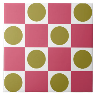 Azulejo De Cerâmica Retro Rosa e Oliva Círculo Verificado