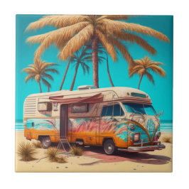 Azulejo De Cerâmica Retro RV e Palmeiras