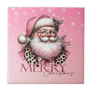 Azulejo De Cerâmica Retro Santa Claus, cor-de-rosa, Vintage Feliz Nata