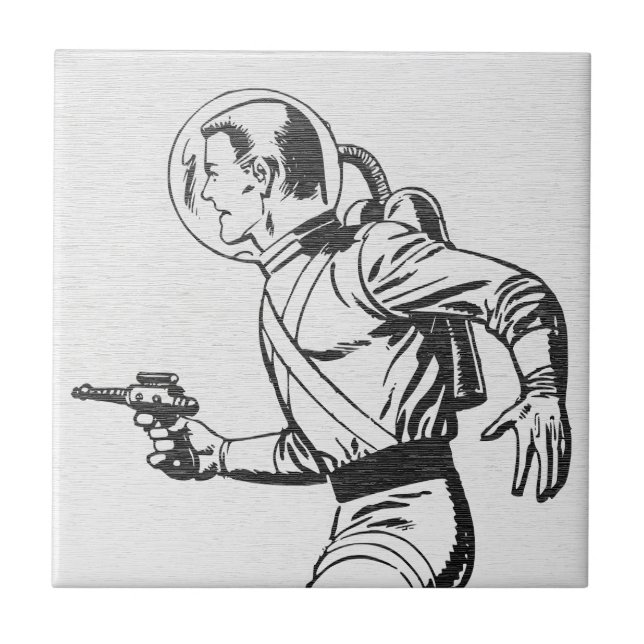 Azulejo De Cerâmica Retro Sci-Fi Astronauta (Frente)