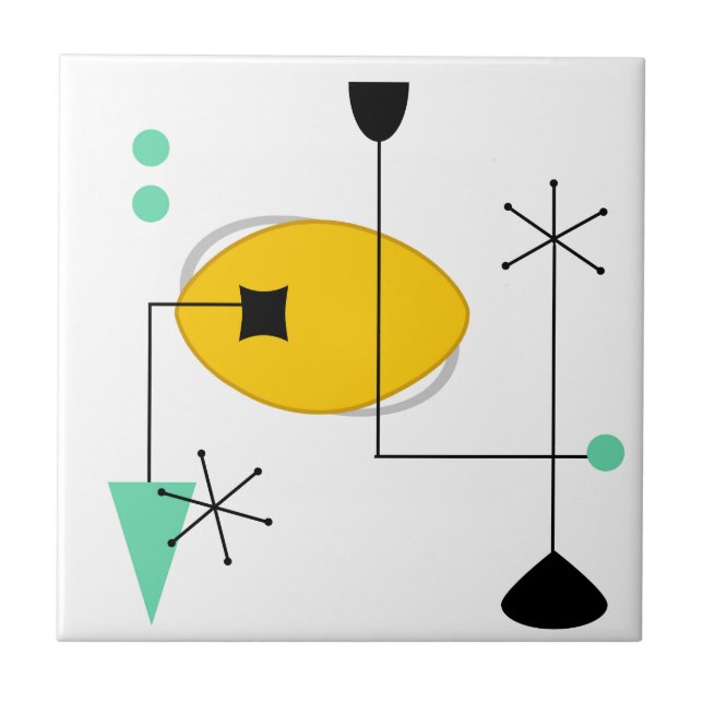 Azulejo De Cerâmica Retro simples azul-meio século moderno amarelo (Frente)