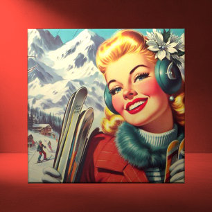 Azulejo De Cerâmica Retro Ski Girl
