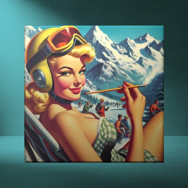 Azulejo De Cerâmica Retro Snowboard Girl (Criador carregado)