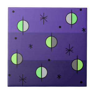 Azulejo De Cerâmica Retro Space Age Planets Stars Indigo