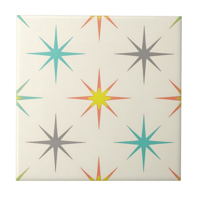 Azulejo De Cerâmica Retro Starburst Mid-Century Pattern (Frente)