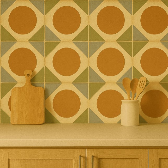 Azulejo De Cerâmica Retro Sunburst Tile – Warm Geometric Design (Criador carregado)