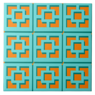 Azulejo de cerâmica Retro Turquoise e Orange Trel