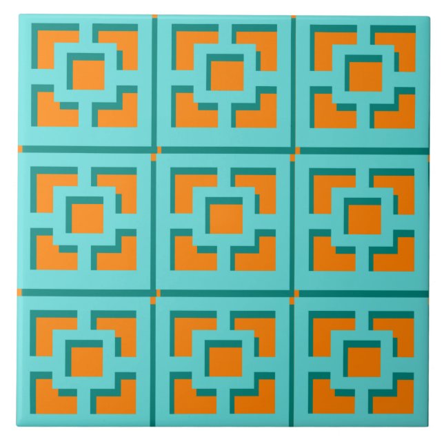 Azulejo de cerâmica Retro Turquoise e Orange Trell (Frente)