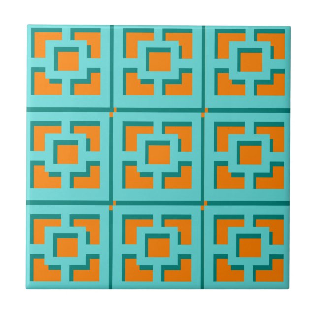 Azulejo de cerâmica Retro Turquoise e Orange Trell (Frente)