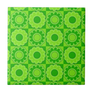 Azulejo De Cerâmica retro verde de flower power dos anos 70