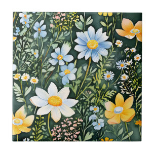 Azulejo De Cerâmica Retro Watercolor Flores Selvagens Padrão Sem Costu
