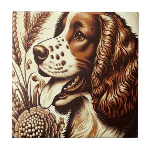 Azulejo De Cerâmica Retro Welsh Springer Spaniel Brown White Art