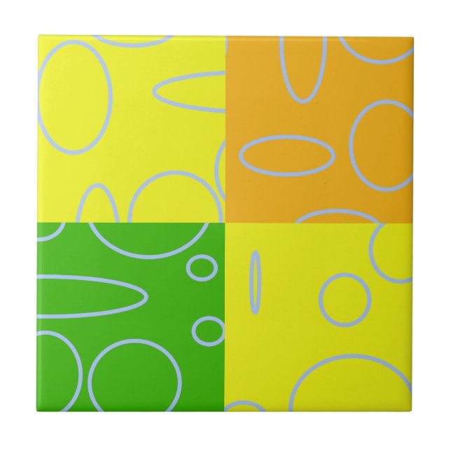 Azulejo De Cerâmica Retrospectivo Quad Amarelo Verde Geométrico (Frente)