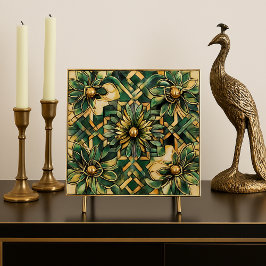 Azulejo De Cerâmica Revestimento de Luxo Art Déco em Verde e Dourado