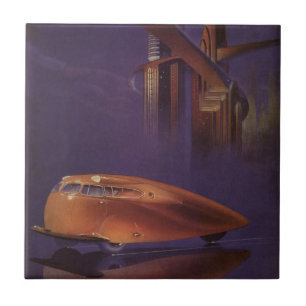 Azulejo De Cerâmica Revista Vintage Motor Cover, Carro de Cidade Futur