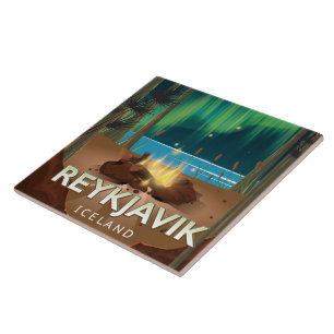 Azulejo De Cerâmica Reykjavik Camping Viagens vintage