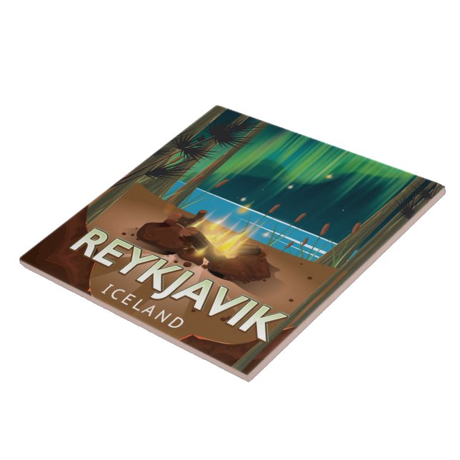 Azulejo De Cerâmica Reykjavik Camping Viagens vintage (Lateral)